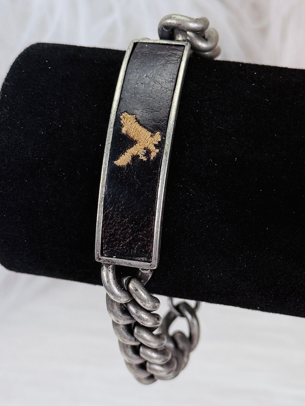 Vintage Aged Silvertone Chain Bracelet with Eagle Design - Picture 8 of 9